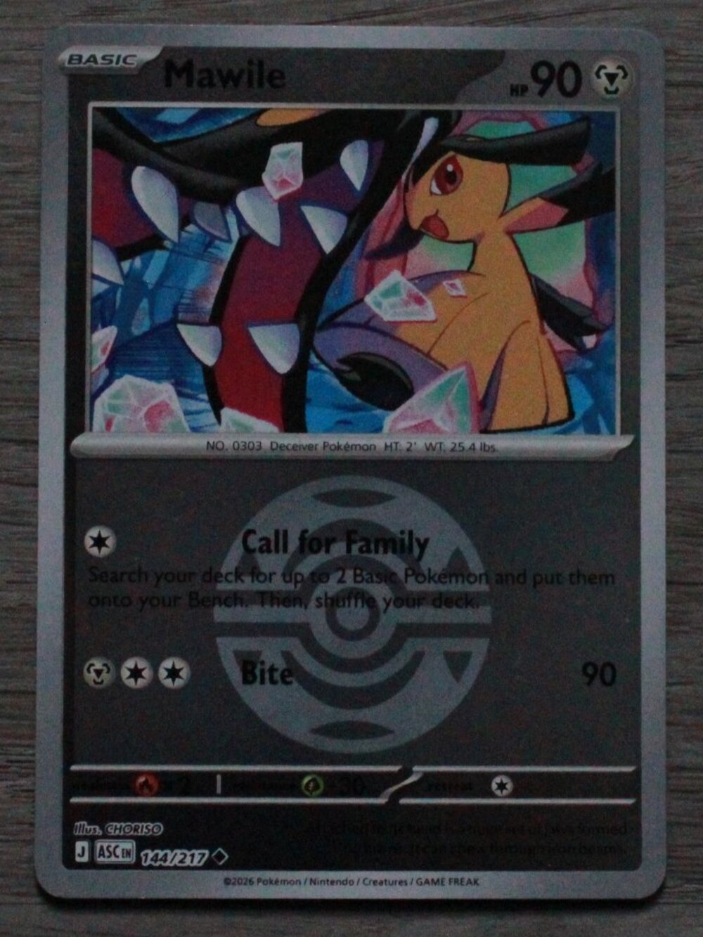 Pokemon "Mawile" Reverse Holo Ball Trading/Playing Card